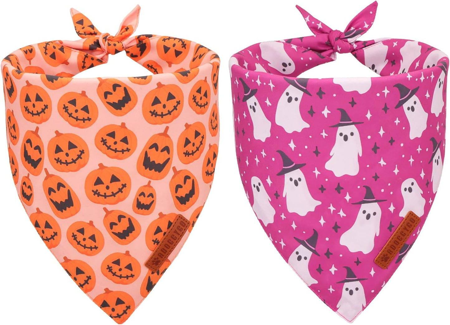 ADOGGYGO Halloween Dog Bandana, Pumpkin Ghost Pet Scarf, Premium Durable Fabric, Adjustable Fit Halloween Bandanas for Small Dogs Pets (Small)