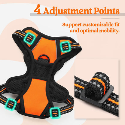 rabbitgoo Dog Harness No Pull with 2 Leash Clips, Adjustable Soft Padded, Reflective Oxford No Choke Pet Vest with Easy Control Handle for Puppy, Orange,XS