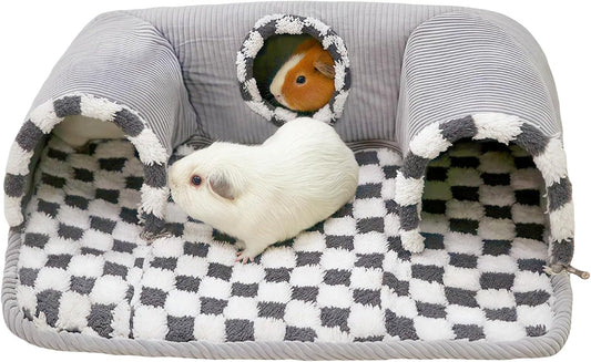 Guinea Pig Hideout Tunnel with Warm Bed for Small Pet 3 Cave Small Animal Tunnel Toy Cages Grey