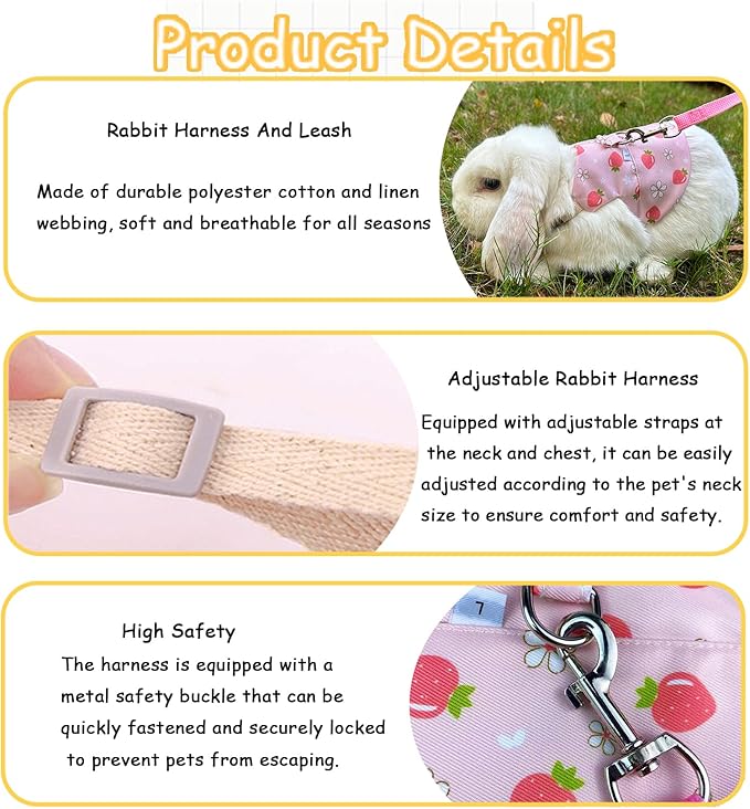 2-Pack Small Pet Harness & Leash Set – Soft, Adjustable Vest for Rabbits, Kittens, Squirrels & More (Pink, L)