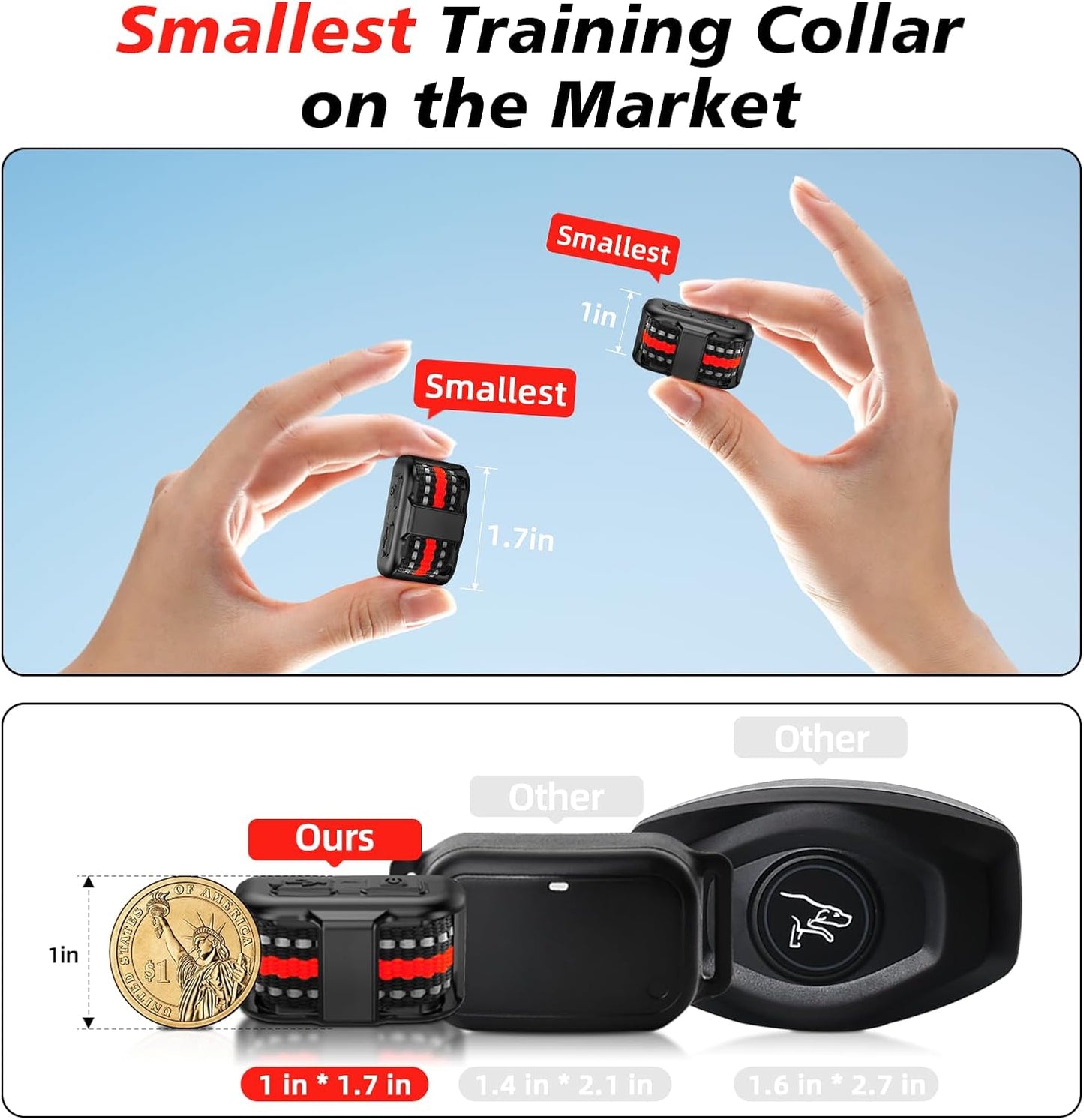 Tiniest Cat Shock Collar, Lightest Cat Training Collar with Remote for Small Cats 5-15lbs & Medium Large Cats/Puppies, Waterproof, Rechargeable, 1300ft Range（Red）