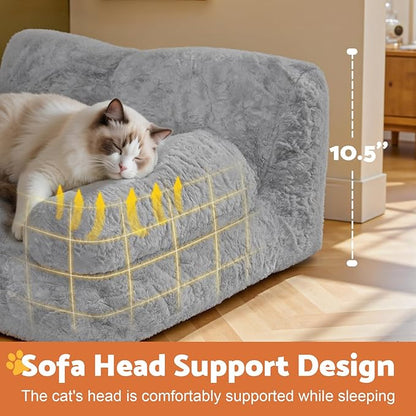 Gimars Upgrade Large Cat Bed for Indoor Cats -Added 10% More Stuff Sponge, Orthopedic Pet Couch Beds with Bolstered Edges, Fluffy Washable & Removable Cover, Anti Slip Base, Grey
