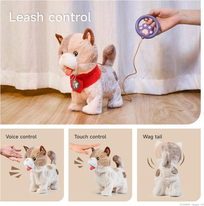 TUMAMA Toy Cat for Kids, Cute and Realistic Kitty Toy That Walks, Meows, Tongues Out and Wags Tail, Interactive Electronic Cat Plush Toy with Leash, Best Gift for Boys and Girls Ages 3 4 5 6 7