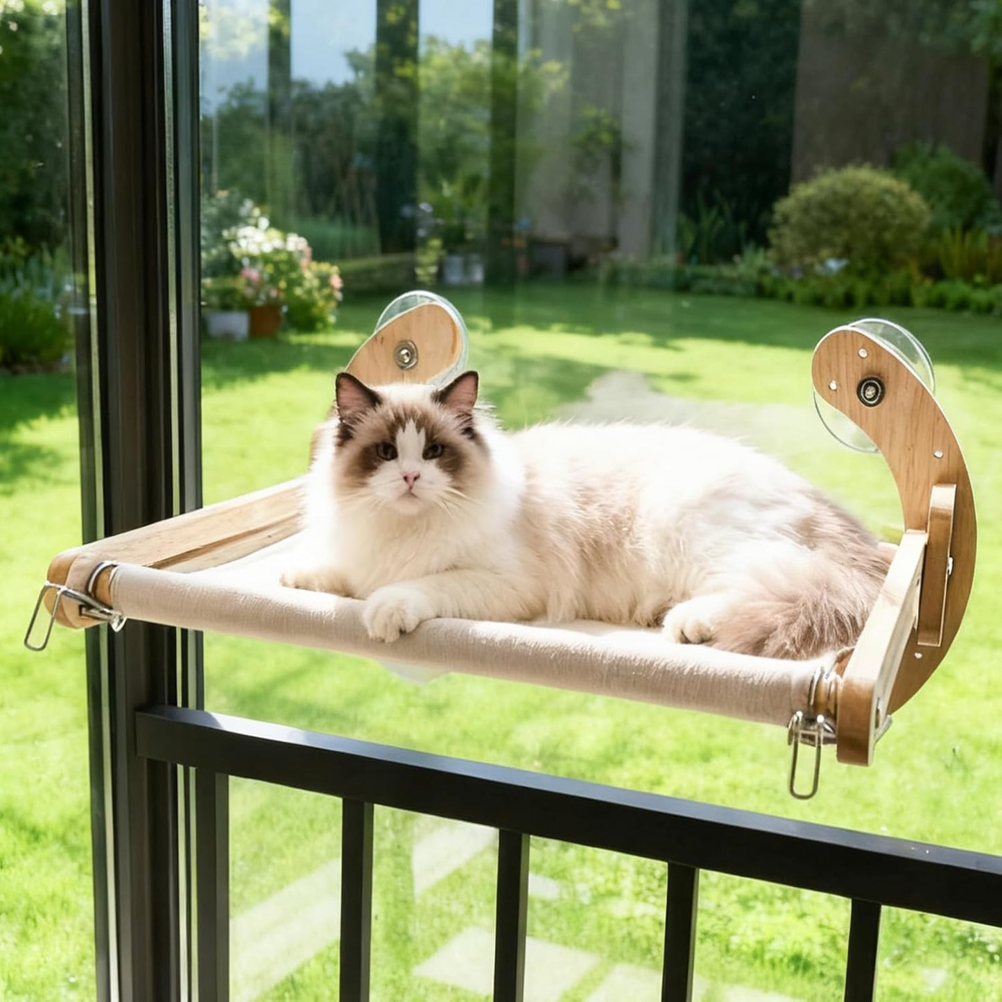 4-in-1, Cat Window Perch,cat Bed, Sturdy Oak Hammock,Suitable for Indoor Cats to Rest and Play. It can be Used as a Hammock, a Resting Area by The Window, a Cats Bed, a cat Rocking Toy