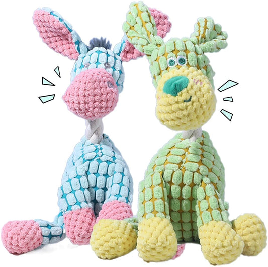 2025 New Dog Toys, Indestructible Plush Dog Toy, Dogs Toys for Aggressive Chewers, Dogs Squeaky Chew Toy for Indoor Pups Teething (Green+Blue)