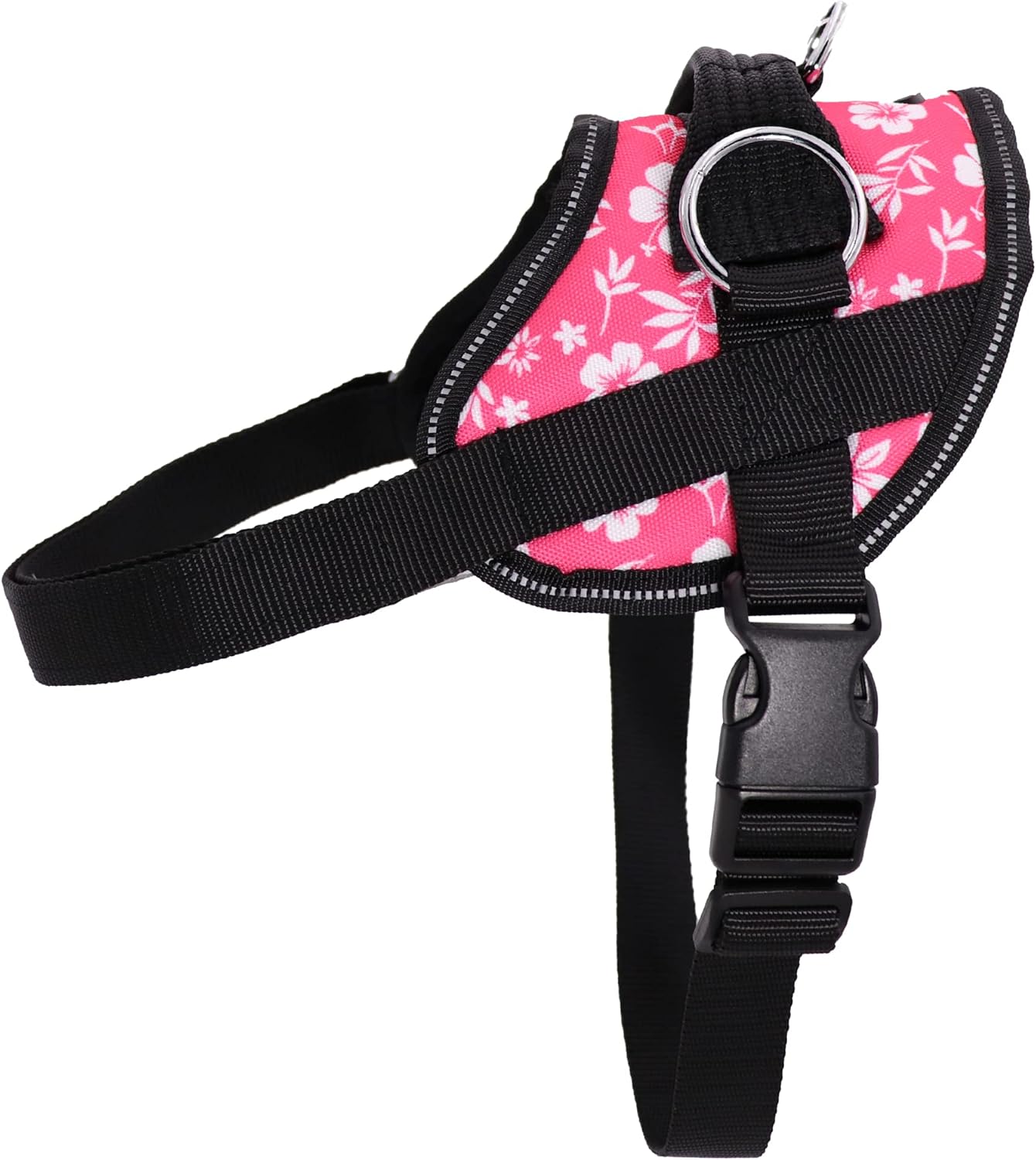 Bark Appeal Pink Hibiscus No-Pull Dog Harness for Small to Medium Sized Pets – Adjustable, Reflective Vest with 3 Leash Clips for Added Control, Easy Walks & Training – Medium