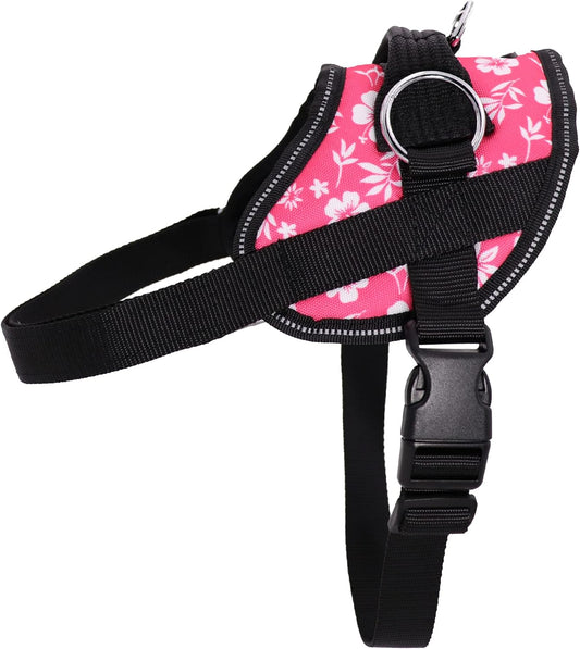 Bark Appeal Pink Hibiscus No-Pull Dog Harness for Large to Extra Large Sized Pets – Adjustable, Reflective Vest with 3 Leash Clips for Added Control, Easy Walks & Training – XL