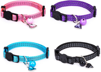 4 Pack Breakaway Cat Collar with Bell,Safety Adjustable Cat Collars Set with Reflective Tape,Ideal for Girl Cats Boy Cats