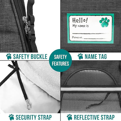 PetAmi Airline Approved Soft Sided Dog & Cat Carrier, Ventilated Pet Carrying Bag - Medium/Large, Heather Dark Gray