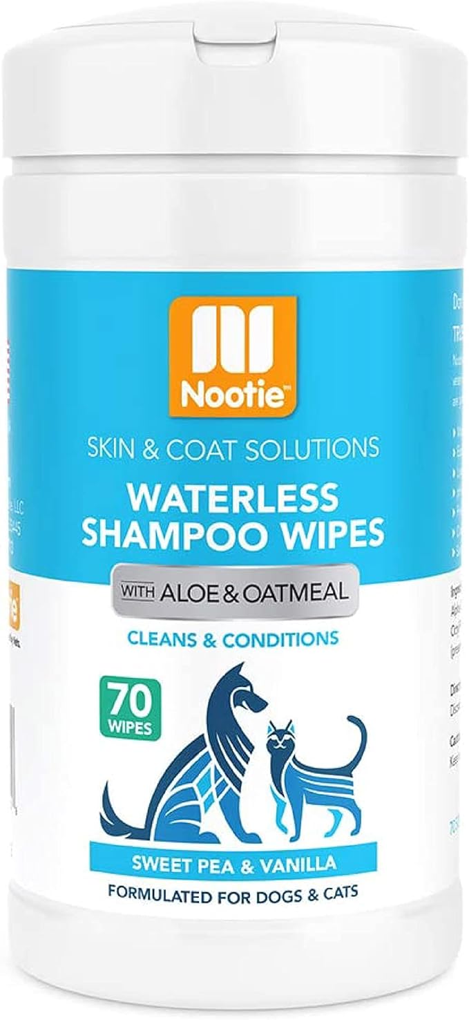 Nootie Waterless Shampoo Wipes for Dogs & Cats (70 Wipes, Sweet Pea & Vanilla)