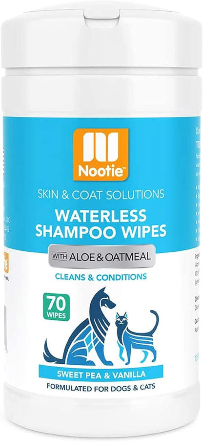 Nootie Waterless Shampoo Wipes for Dogs & Cats (70 Wipes, Sweet Pea & Vanilla)