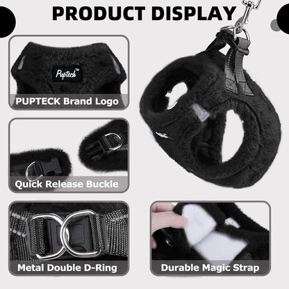PUPTECK Adjustable Dog Harness Collar and Leash Set Step in No Pull Pet Harness for Small Medium Dogs Puppy and Cats Outdoor Walking Running, Soft Mesh Padded Reflective Vest Harnesses, Black S