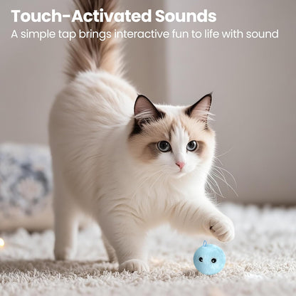 Chirping Cat Toy Balls-Upgraded 3-Pack Fluffy Interactive Kicker with 3 Lifelike Animal Sounds,Battery-Operated,Auto-Activated,Perfect for Indoor Kitty Kitten Exercise,Stimulates Play,Durable Design
