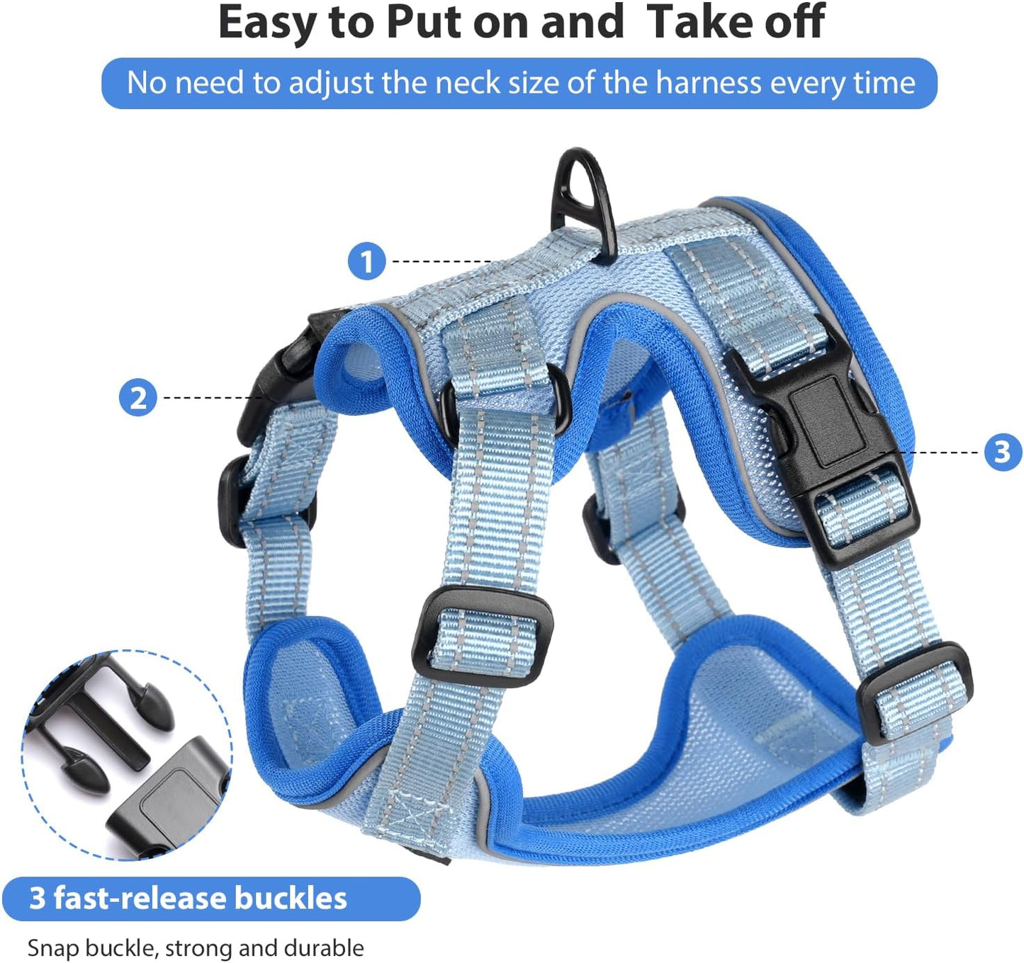 Rttochfy Cat Harness and Leash Set, Adjustable and Reflective Cat Vest, Escape Proof Kitten Harness, Easy to Put on with 3 Buckles for Cats Walking and Traveling (Blue, L)