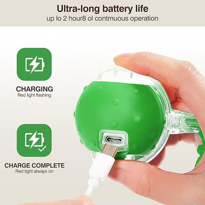 Electric Interactive Cat Toy Ball - Automatic Rolling Silicone Cat Toys for Indoor Cats, Durable Chew-Proof Motorized Kitty Ball with LED Light, Fun Exercise Toys for Bored Kittens（Green）