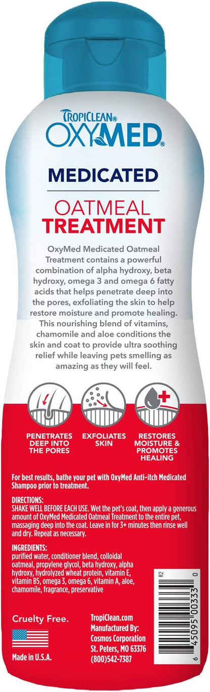 TropiClean Oxymed Medicated Cat & Dog Conditioner For Itchy Skin | Skin Soothing Oatmeal Conditioner For Dogs & Cats | 20 oz