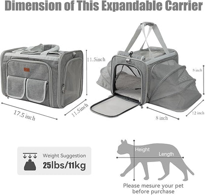 Dog Carrier Cat Carriers Grey Soft Pets Bag Airline Approved Dog Carrier for Small Dogs Carrier,2Sides Expand,Stylish Rabbit Bunny Pets Carriers Travel Outdoor Carry Kennel