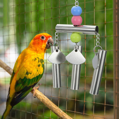 Bird Stainless Steel Bells String Parrot Hanging Chew Toy for Parakeet Cockatiel Cockatoo Conure (Silver)