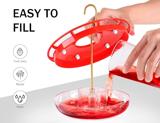eWonLife Hummingbird Feeder for Outdoors Hanging, Humming Bird feeders, Easy to Clean and Fill, Leak Proof, 2 Pack Saucer Feeder for Birds, with Clean Brush and 8 Feeding Ports (16 OZ/Pack)