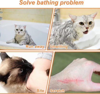 Breathable Mesh Anti Scratch Adjustable Cat Grooming Bag for Nail Trimming, Bathing - Polyester Soft Cat Washing Bag (Blue-Orange)