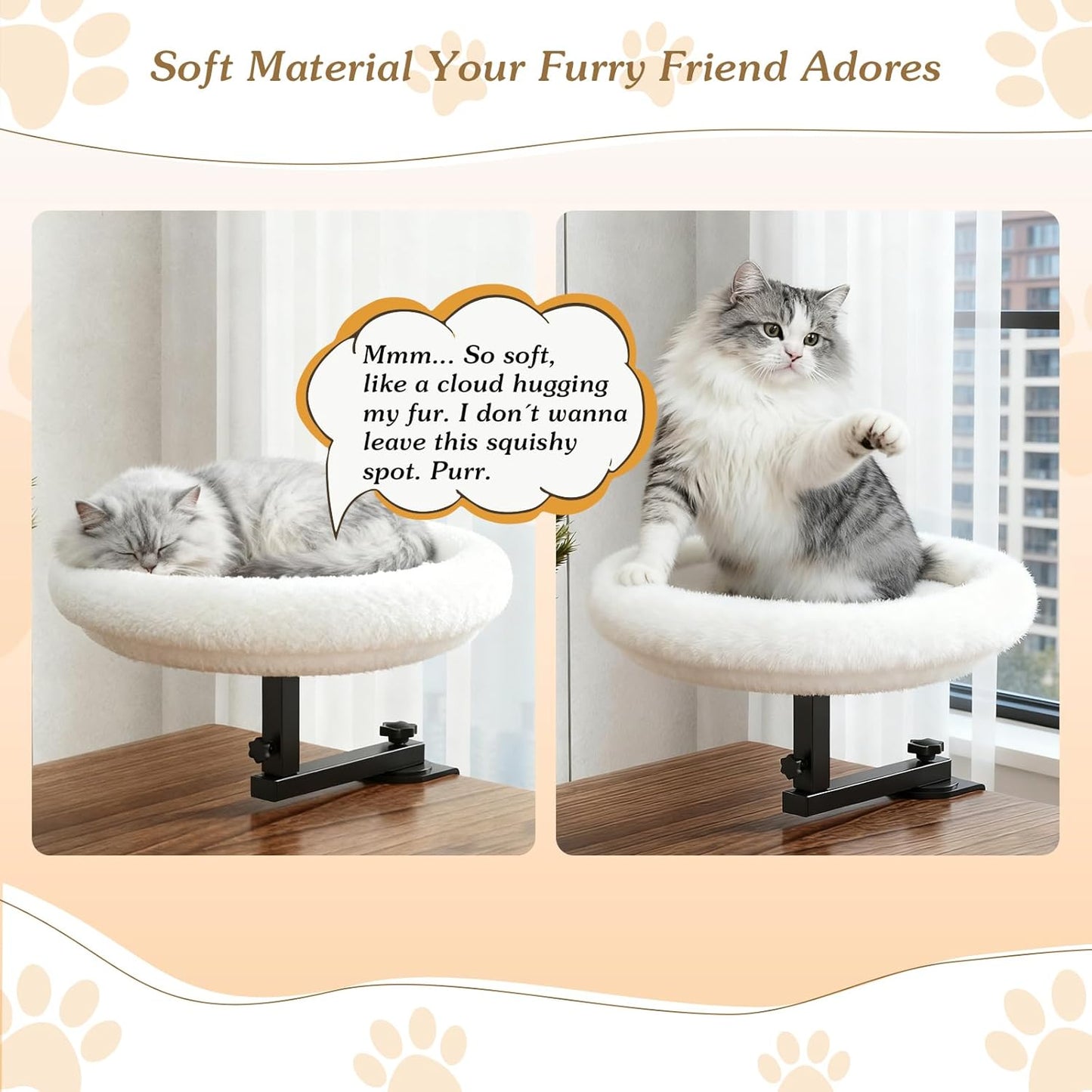 Adjustable Cat Desk Bed, 360° Rotatable Elevated Desk Cat Bed for Home Office, Space-Saving Design Table Supports Up to 60 lbs, Soft Faux Fur Bed with Removable Washable Cover (Beige)