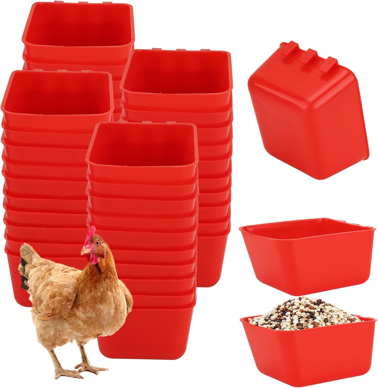 40 Pcs Cage Cups Chicken Feeder Cups 16 oz Hanging Bird Food Water Cups Bunny Cage Feeding Bowl Dish for Pet Parrot Rooster Parakeet Gamefowl Poultry Pigeon Wire Cage(Red)