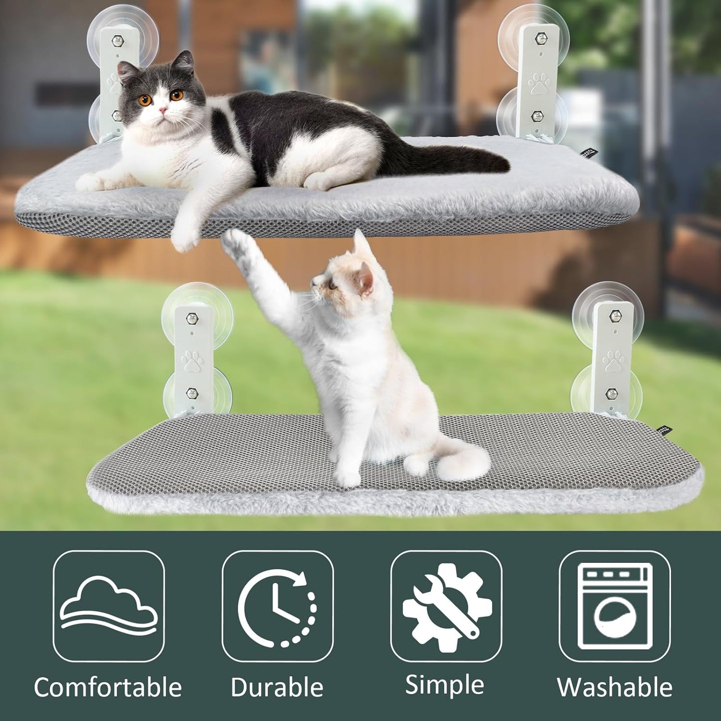 Sunhoo Cat Window Hammock Perch Cordless Perches Window Sill Seat Bed Foldable Stable Lounger Upgraded Suction Cup Easy Assembly Indoor Cats Kitty Shelf Hold Up to 55lbs (Light Gray, L)