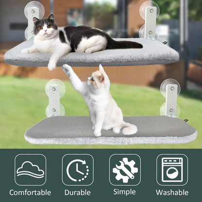 Sunhoo Cat Window Hammock Perch Cordless Perches Window Sill Seat Bed Foldable Stable Lounger Upgraded Suction Cup Easy Assembly Indoor Cats Kitty Shelf Hold Up to 55lbs (Light Gray, M)