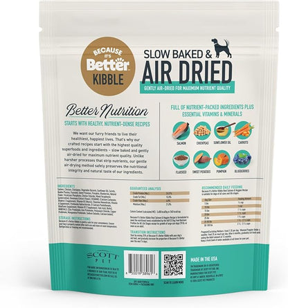 Because it's Better Slow Baked and Air Dried Dog Food, Real Salmon and Veggies, 3lb Bag, Complete and Balanced Dry Dog Food, for All Life Stages