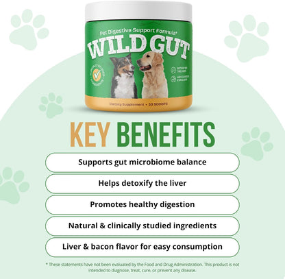 Wild Gut - Natural Probiotic Supplement for Pets | Supports Digestive Health & Gut Microbiome | 8 Probiotic Strains | 3 Bottles