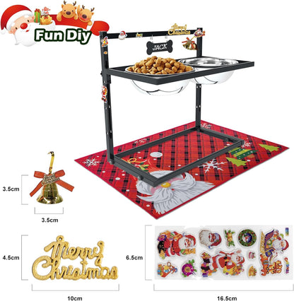 SHAINFUN Christmas Elevated Dog Bowls for Large Breeds with Mat, Adjustable Height, Tall Raised Dog Food Water Bowl Stand Gift for Dogs