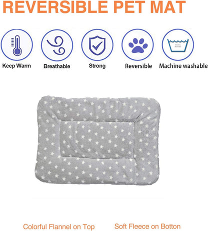 2 Pcs Pet Bed Mats. Ultra Soft Pet (Dog/Cat) Bed with Cute Prints. Reversible Faux Lambswool Kennel Pad for Medium Small Dogs and Cats. Machine Washable Pet Bed.