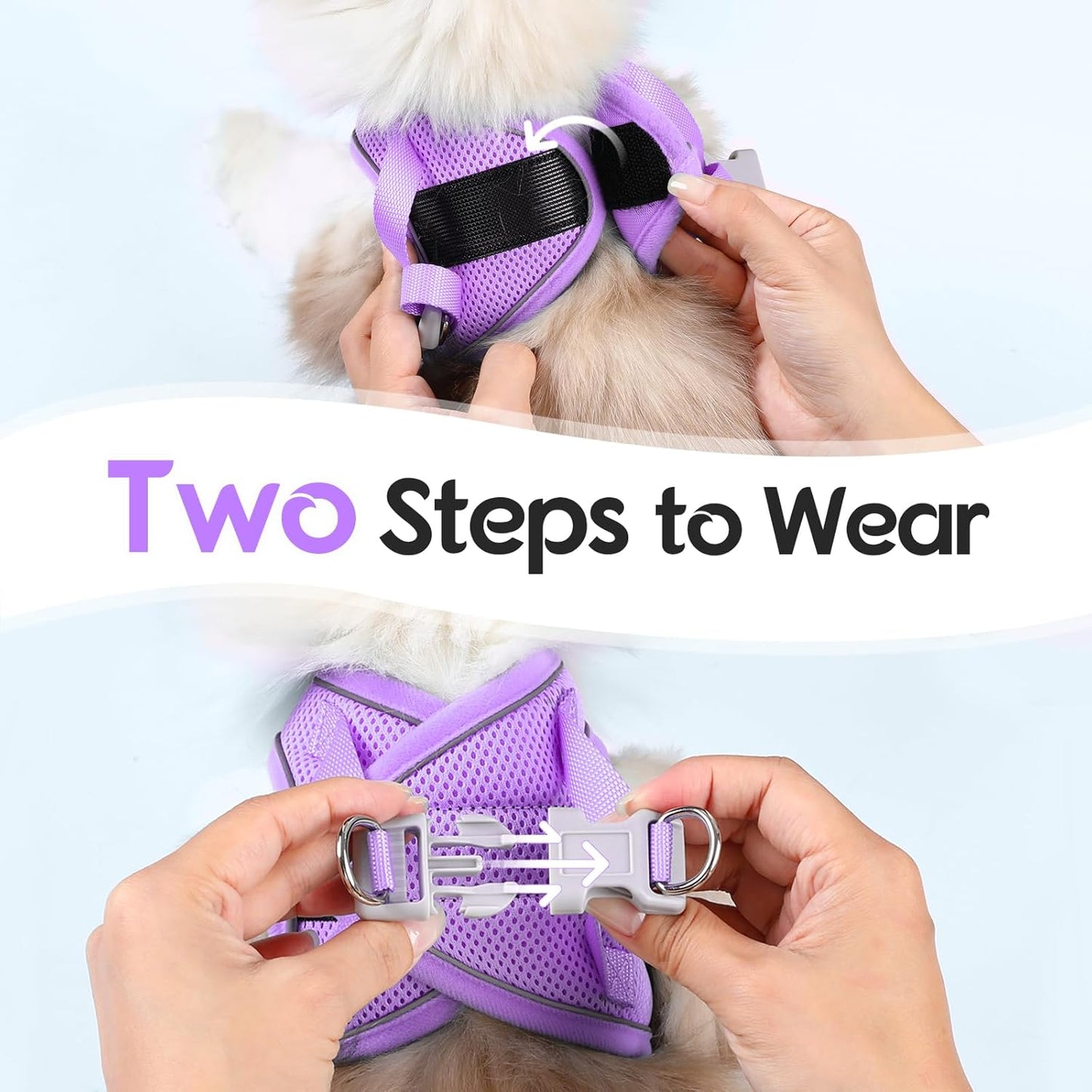 Dooradar Cat Harness and Leash Set, Escape Proof Lightweight Kitten Harness, Soft Breathable Reflective Vest for Outdoor Walking Traveling, Adjustable for Large Cats, Grey & Purple, L