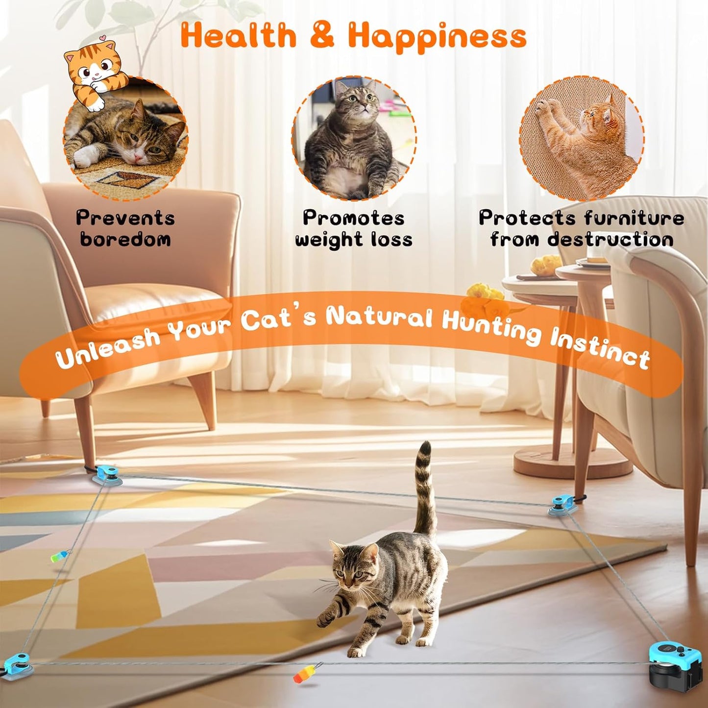 Upgrade Interactive Cat Toys - Automatic Cat Toys for Bored Indoor Adult with Remote Control, 3 Speeds, Indoor Cat Chase Hunting Feather Toys for Fitness, Playtime & Energy Release (Sky Blue)