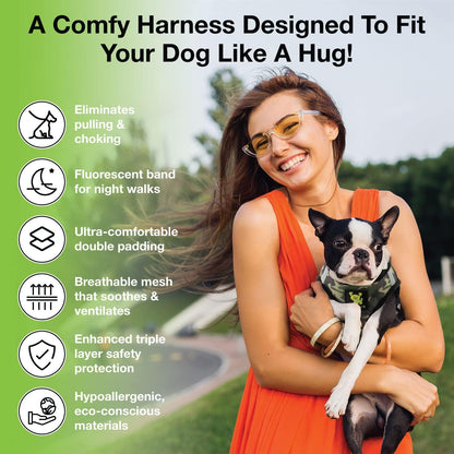 EcoBark Camo Dog Harness - Luxury Step in Mesh Dog Harnesses - Soft & Secure Wrap Around Body Halter