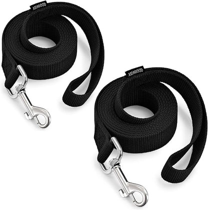 AMAGOOD 6 FT Cat Leash, Strong and Durable Traditional Style Leash with Easy to Use Collar Hook,Cat Lead Great for Cats (1" x 6 ft,Black and Black(2-Pack))