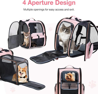 Lekebobor Large Cat Backpack Carrier Expandable Foldable Pet Carrier Backpack for Small Dogs Puppy Medium Cats Fit Up to 18 Lbs for Travel, Hiking,Pink XL Size