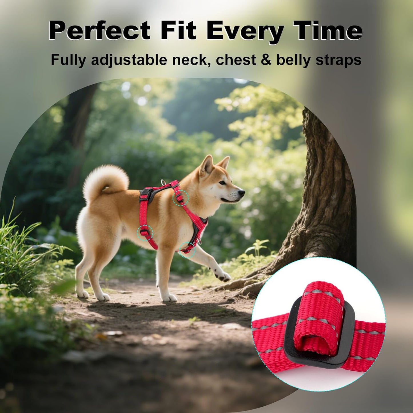 Plutus Pet Adjustable No Pull Dog Harness with Leather Accents, Heavy Duty Reflective Nylon Vest for Training, Hiking, Easy Walk Harness for Small, Medium, Large Dogs (Red, L)