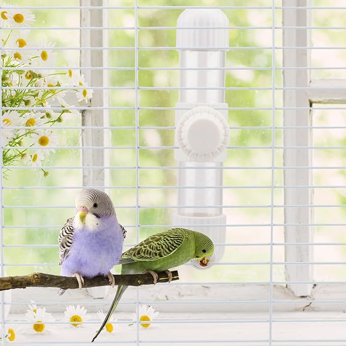 Hypeety Leak-Proof Bird Water Bottle for Cage Clear No Spill Automatic Parrot Water Dispenser with Spring Valve for Small Parrots Budgies Finches Cockatiels Lovebirds (White, 7.4 oz/220 ml)