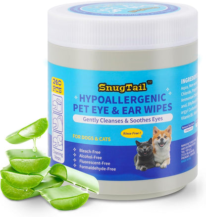 Pet Eye Wipes for Dogs & Cats – 240 Pcs Unscented Tear Stain Remover Wipes,Gentle Cleaning for Eye Discharge, Crust & Debris,Safe for Face, Wrinkles & Grooming,Hypoallergenic Dog & Cat Eye Wipes