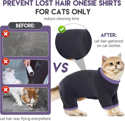 Sticky Cat Clothes Stretchy, Sphynx Hairless Sweater & Pajamas for Cats only, Soft Cat Onesie for Cats After Surgery Female Male & Hair Loss Prevention, Black XS