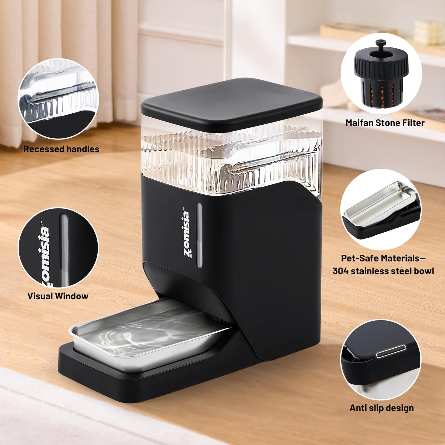 Automatic Dog Water Dispenser 11L with Stainless Steel Bowl, Gravity Extra Large Capacity Water Bowl for Large-Sized Dogs, 3 Gallon Pet Waterer 100% BPA Free, Black