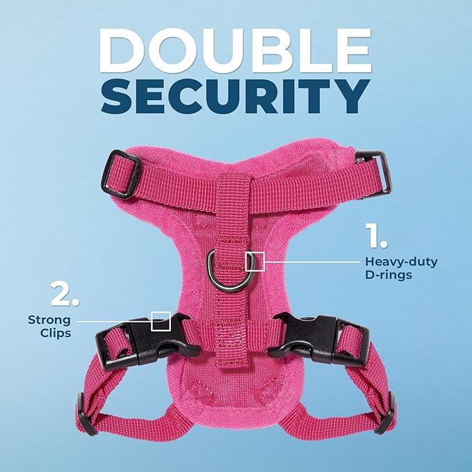 Voyager Step-in Lock Adjustable Cat Harness w. Cat Leash Combo Set with Neoprene Handle 5ft - Supports Small, Medium and Large Breed Cats by Best Pet Supplies - Fuchsia, XXS