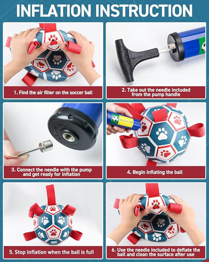 QDAN Dog Toys Soccer Ball with Straps, Durable Giant Dog Balls, Outdoor Dogs Toys, Herding Ball, Birthday Gifts (10 Inch)