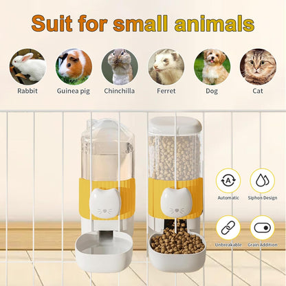 Rabbit Automatic Food Feeder and Water Dispenser Bunny Gravity Feeding Station Waterer Set Hanging Self-Dispensing Feeder for Ferret,Guinea Pigs Chinchillas Hedgehog (Green)