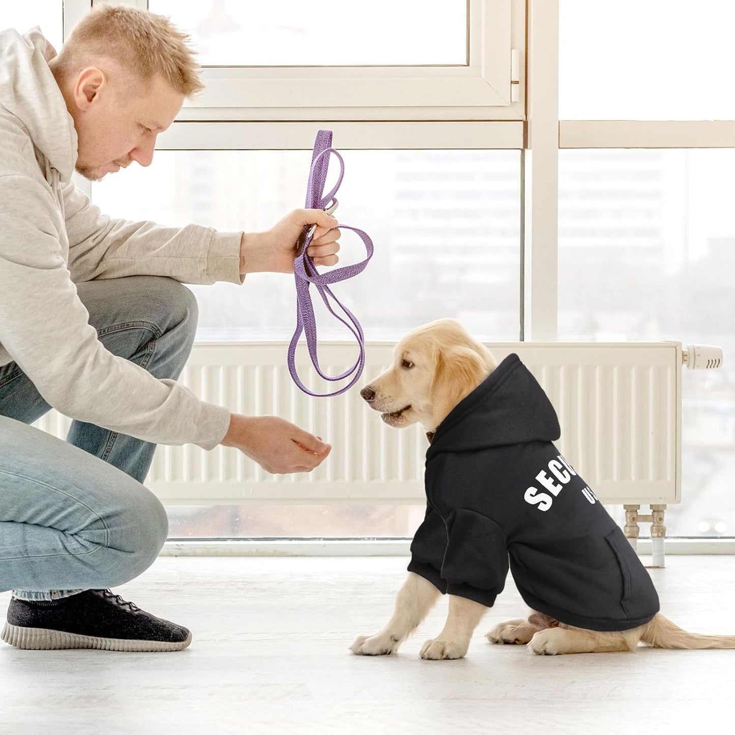 Dog Sweaters for Small Dogs Security Dog Hoodie Warm Cozy Brushed Fleece Interior Clothes with Pocket Hoodie for Small Dogs Puppy Sweatshirt(S)