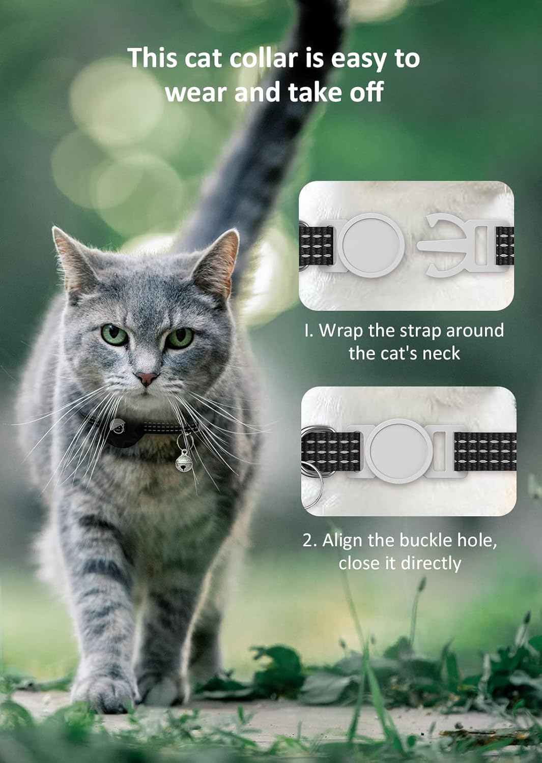 Apple AirTag Cat Collar, GPS Tracker Kitten Collar with Breakaway Feature and Bell, Lightweight for Cats and Kittens (Black)