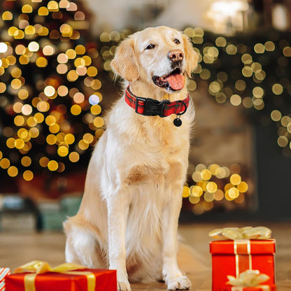 Christmas Dog Collar,Red Plaid Christmas Plaid Pet Collar with Quick Release,Adjustable Red Checkered Puppy Collars for Small Medium Large Dogs, XS, Neck 8-12in
