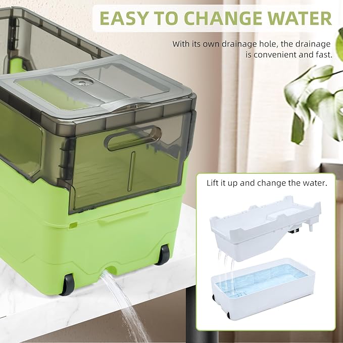 Turtle Tank kit with Filter+Water Pump+Heat lamp, Wheels, Easy to Move, Imitate The Natural Flows, Suitable for Small Turtle Horned Frog Hermit (L, Green)