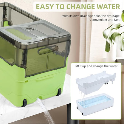 Turtle Tank kit with Filter+Water Pump+Heat lamp, Wheels, Easy to Move, Imitate The Natural Flows, Suitable for Small Turtle Horned Frog Hermit (L, Green)